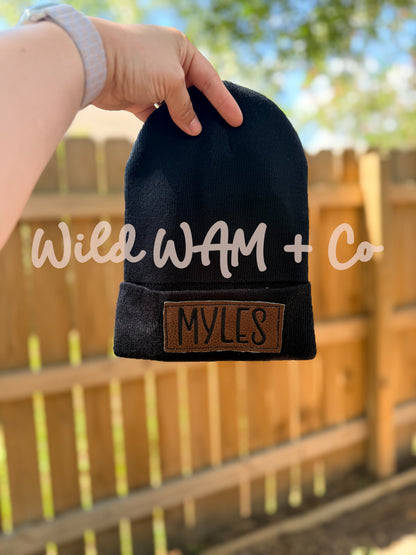 Kids Custom Leather Patch Beanies